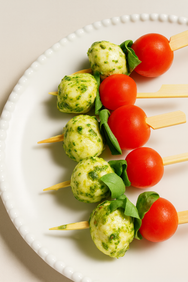 Brochette tomates, mozzarella & pesto